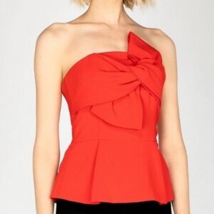 ADELYN RAE ANTHROPOLOGIE RED STRAPLESS PEPLUM HEM BOW DETAIL SHIRT WOMENS SMALL